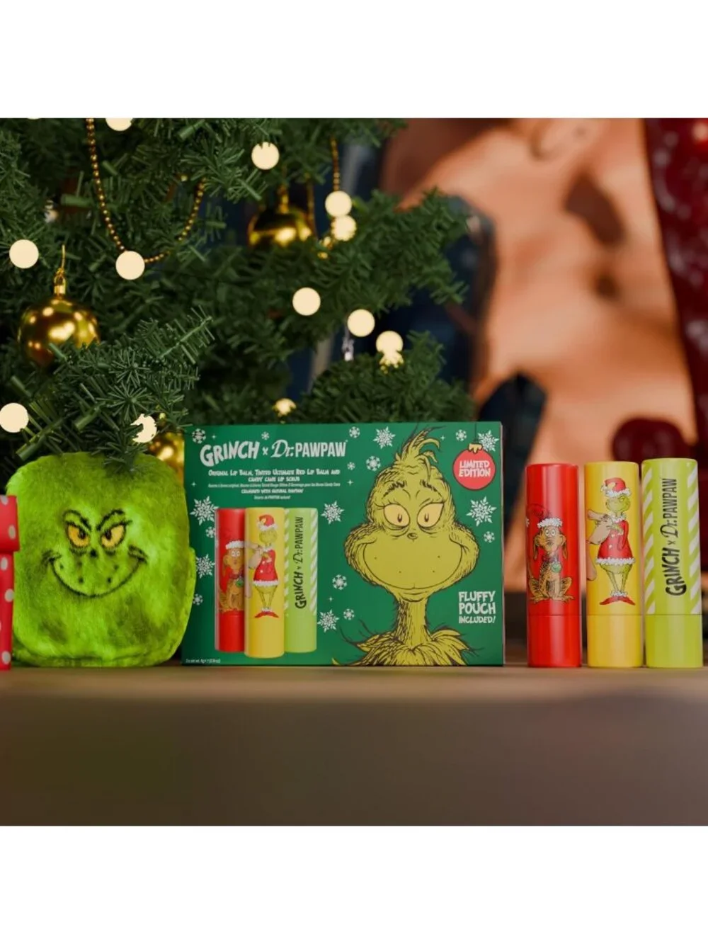 Grinch Lip Balm Set - Hydrating Natural Moisturizer in Red & Peach Pink - 4 pcs